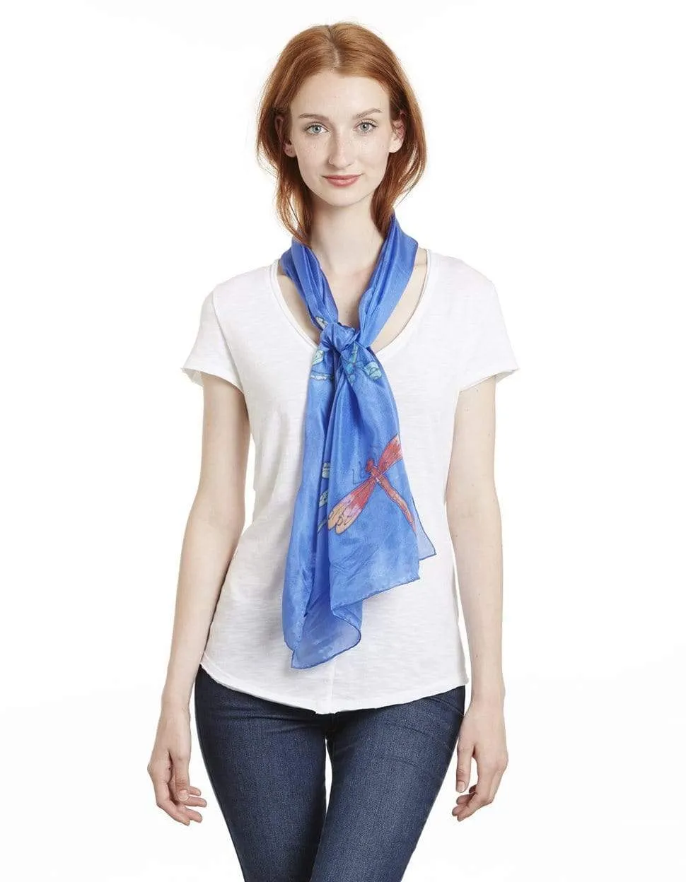Long Hand Painted Silk Scarf - Dragonfly