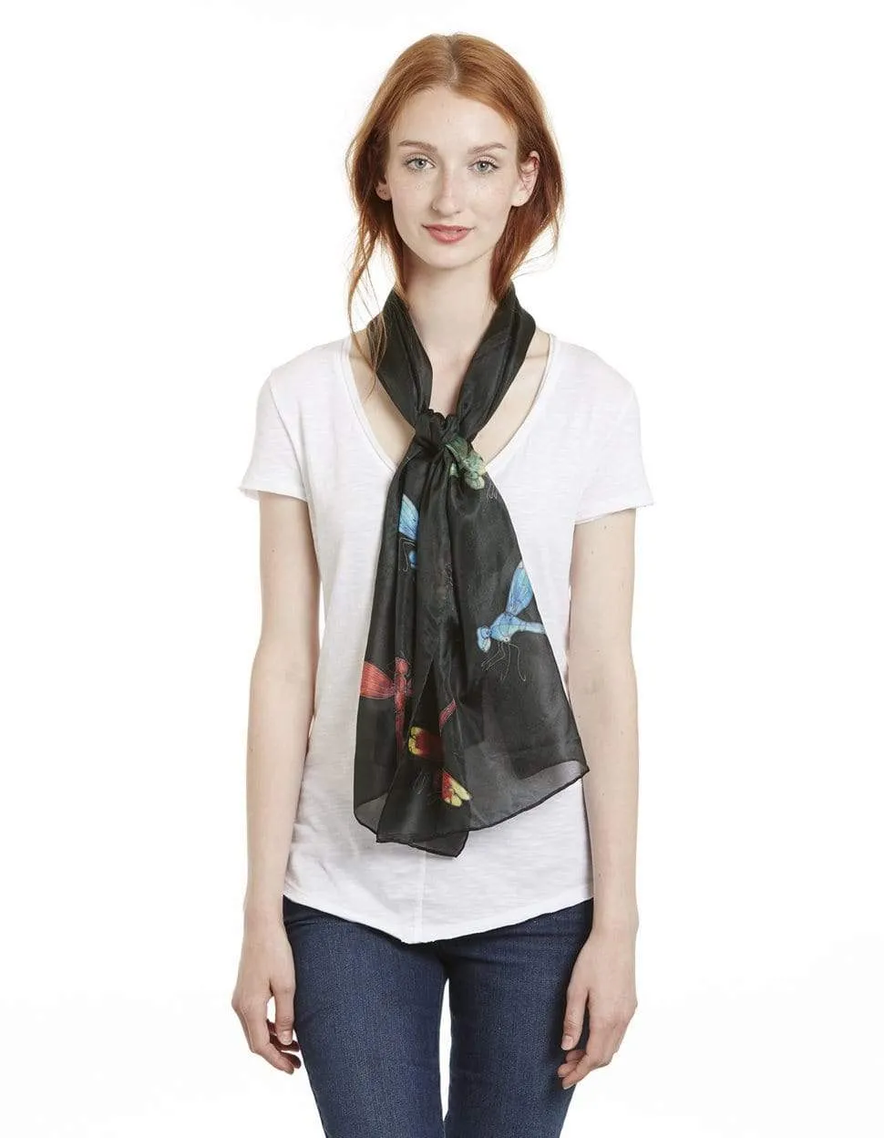 Long Hand Painted Silk Scarf - Dragonfly