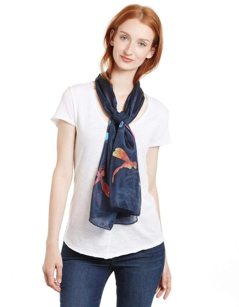 Long Hand Painted Silk Scarf - Dragonfly