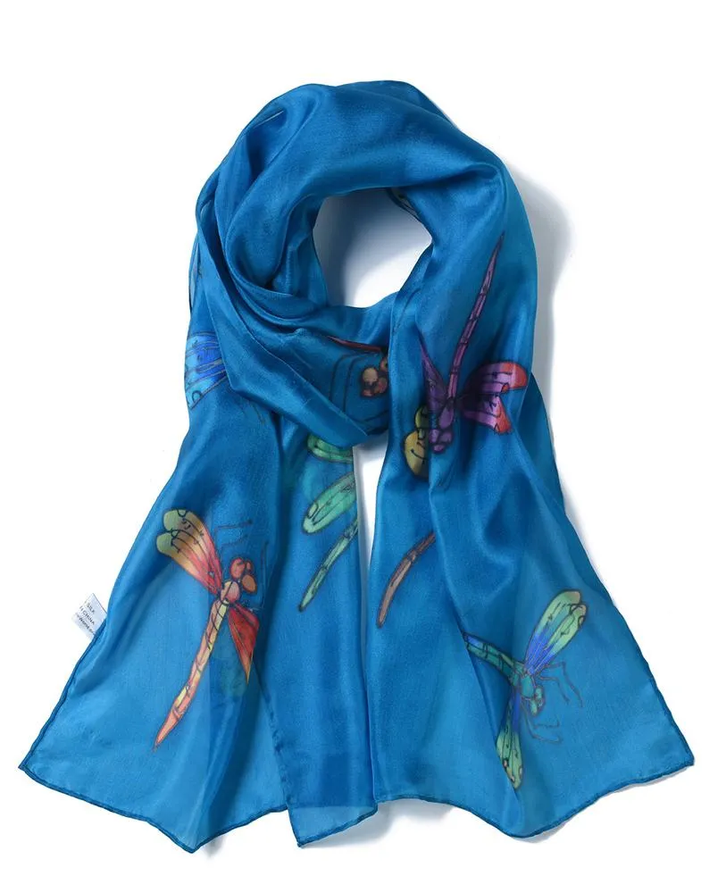 Long Hand Painted Silk Scarf - Dragonfly