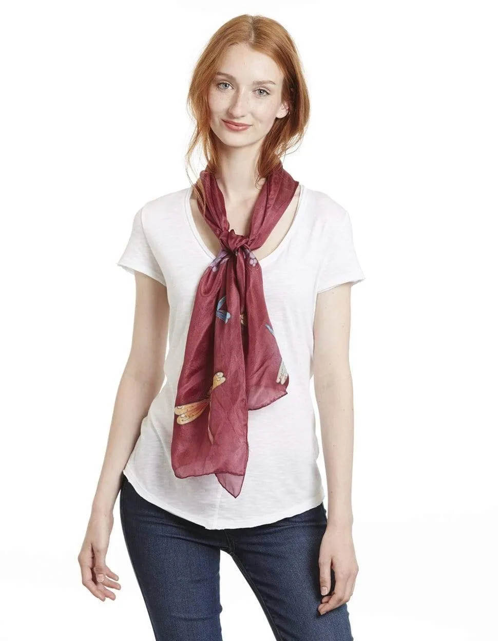 Long Hand Painted Silk Scarf - Dragonfly