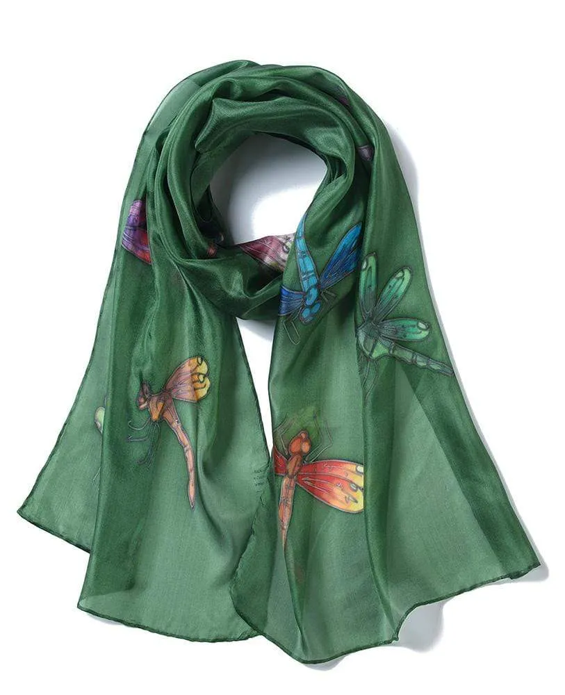 Long Hand Painted Silk Scarf - Dragonfly