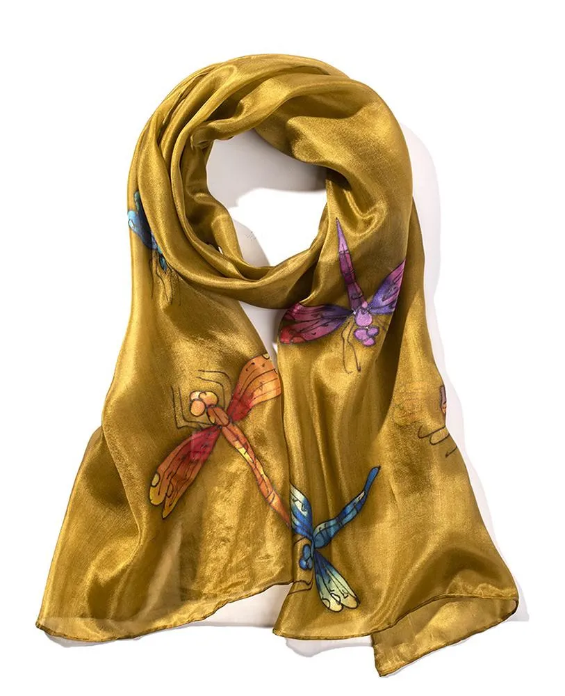 Long Hand Painted Silk Scarf - Dragonfly