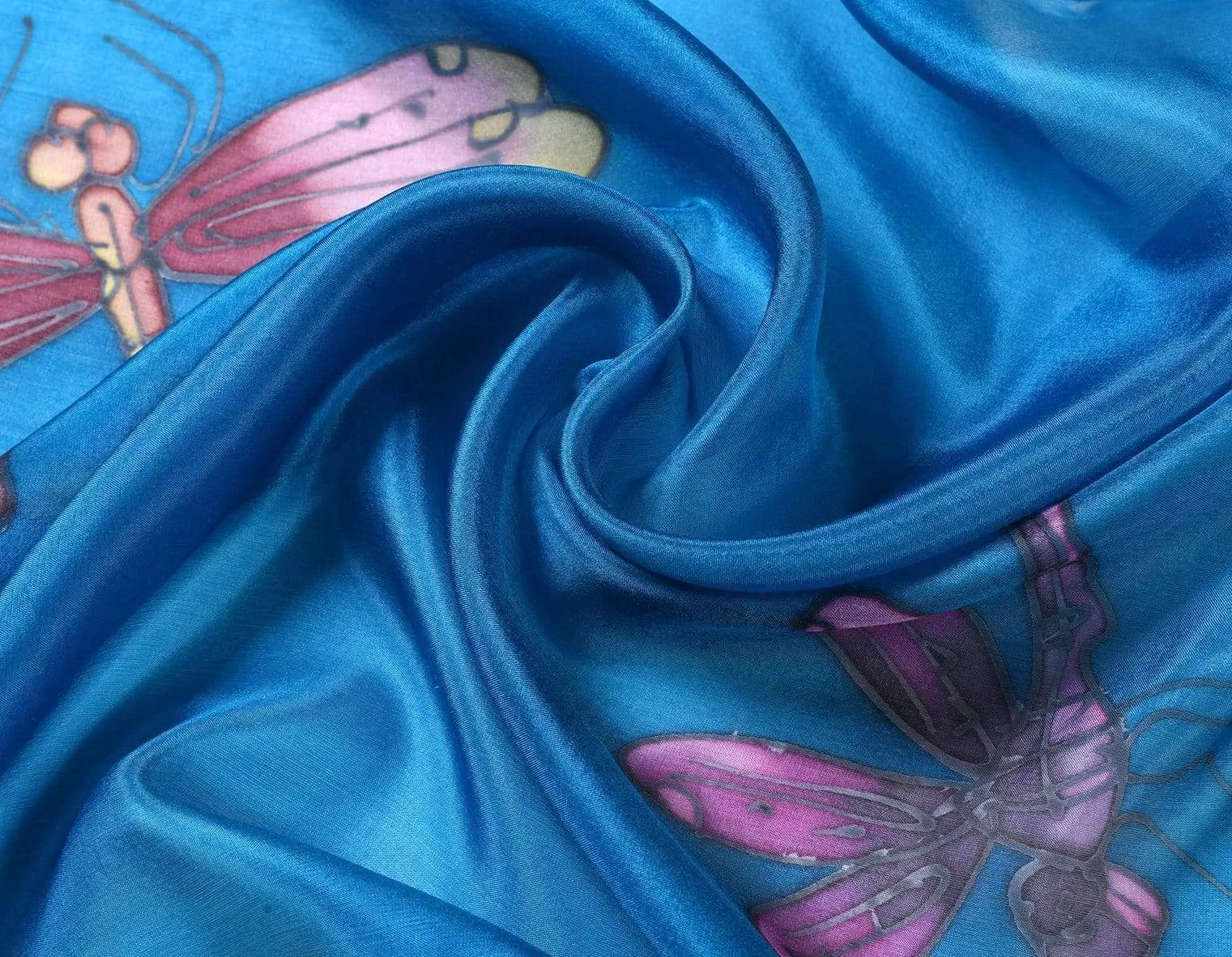Long Hand Painted Silk Scarf - Dragonfly