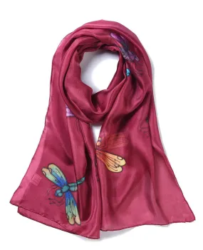 Long Hand Painted Silk Scarf - Dragonfly