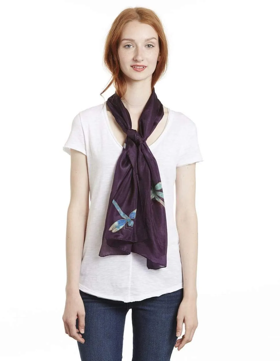 Long Hand Painted Silk Scarf - Dragonfly