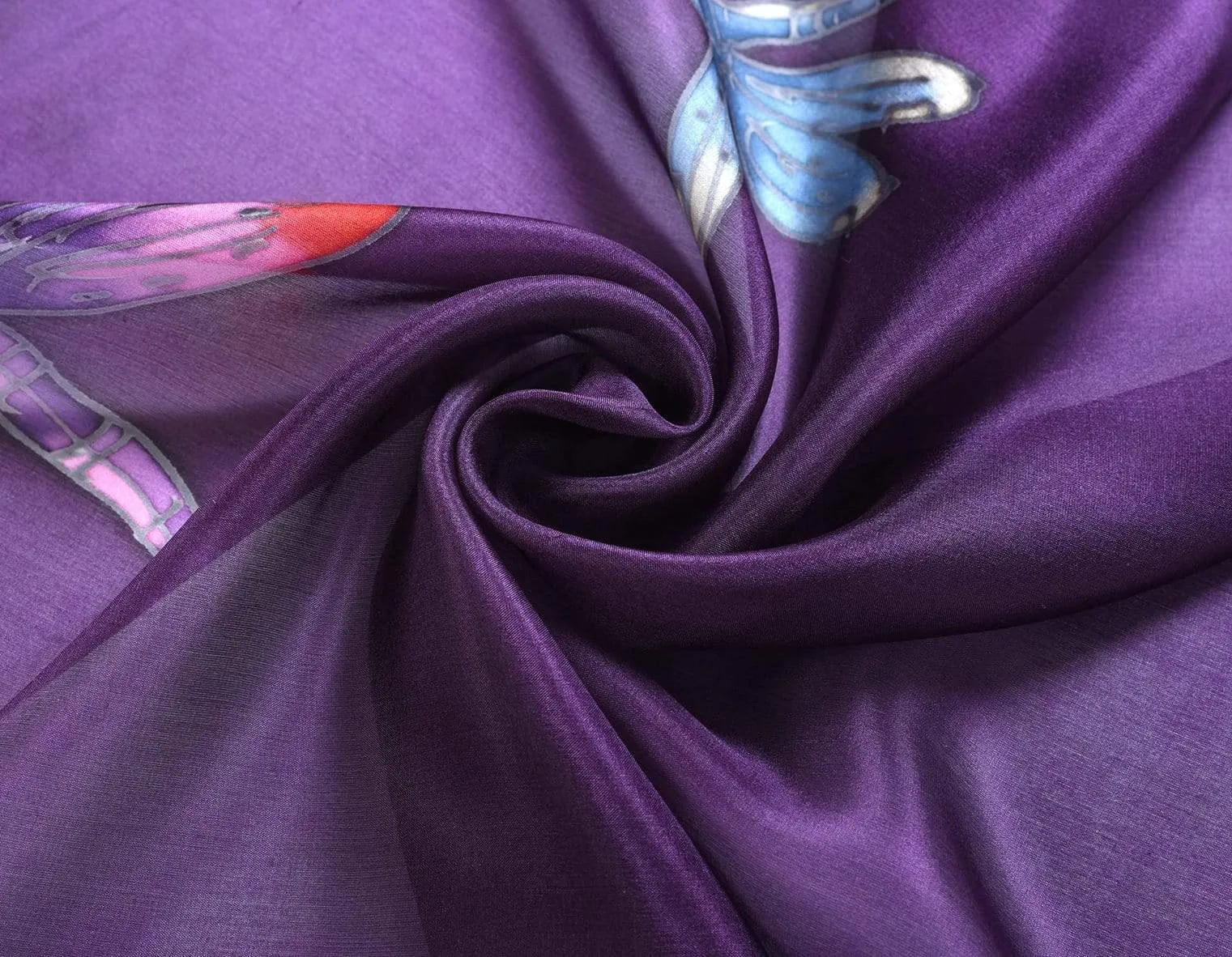 Long Hand Painted Silk Scarf - Dragonfly