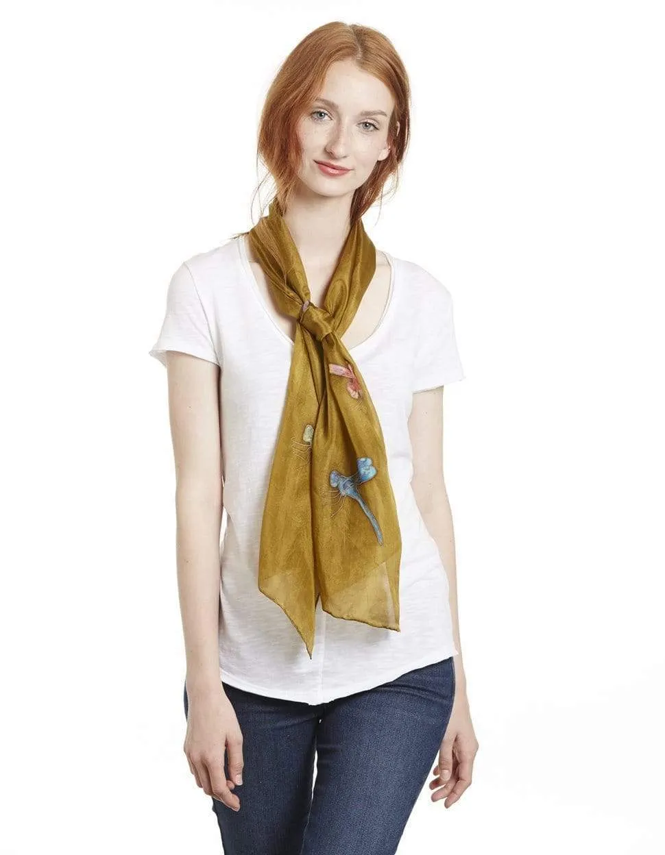 Long Hand Painted Silk Scarf - Dragonfly