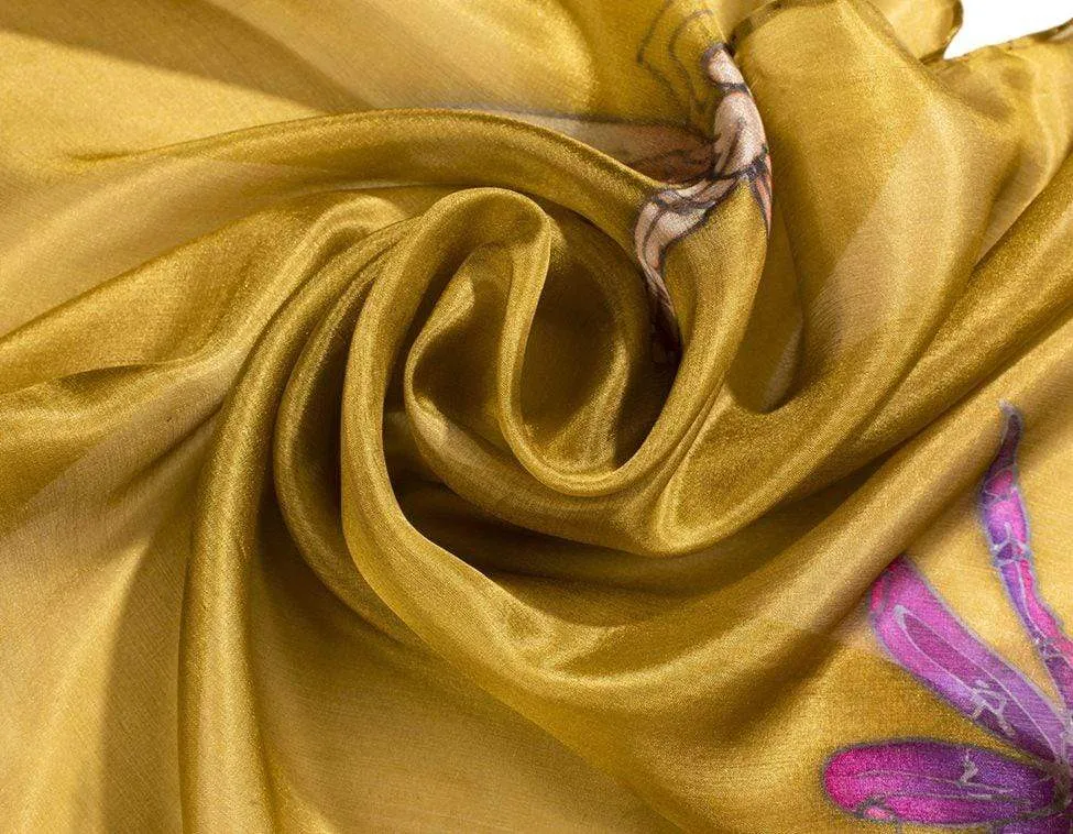 Long Hand Painted Silk Scarf - Dragonfly