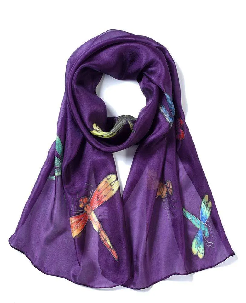 Long Hand Painted Silk Scarf - Dragonfly