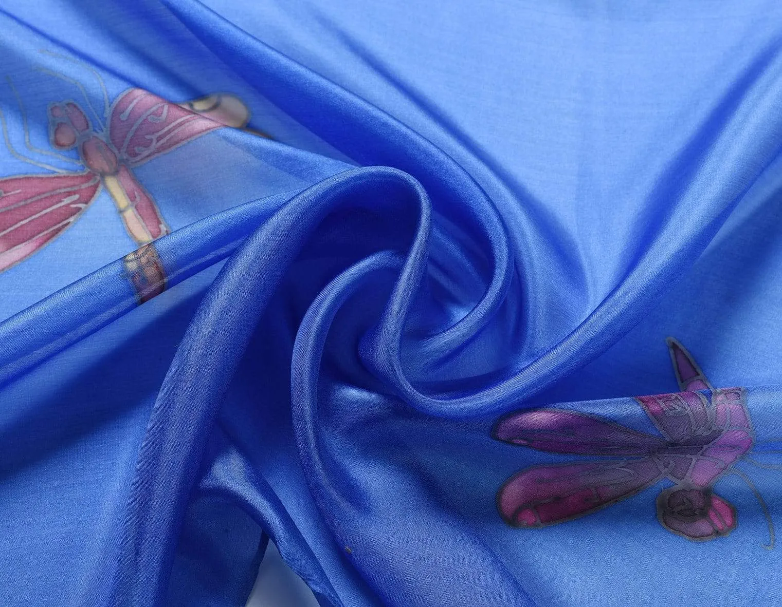 Long Hand Painted Silk Scarf - Dragonfly