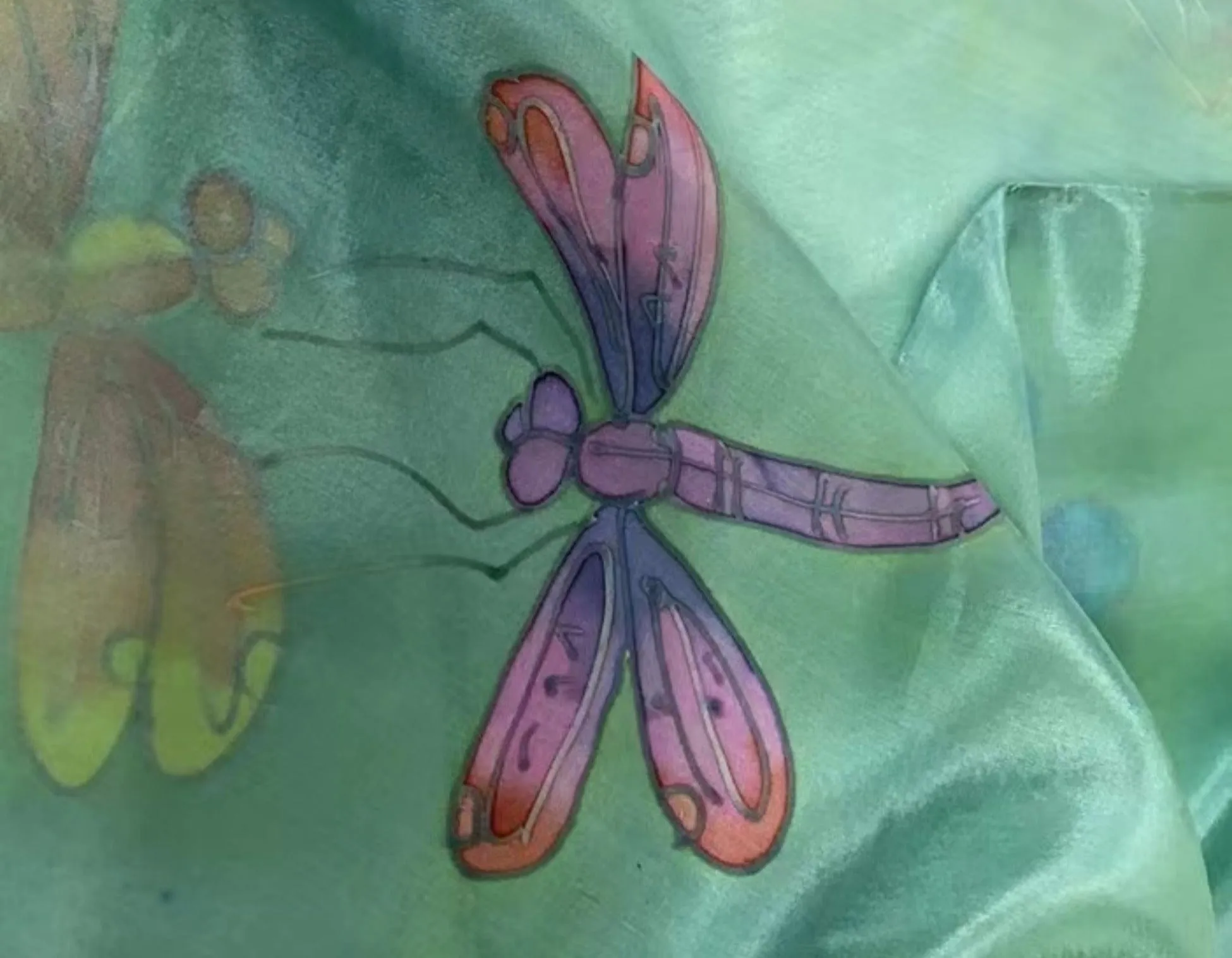 Long Hand Painted Silk Scarf - Dragonfly