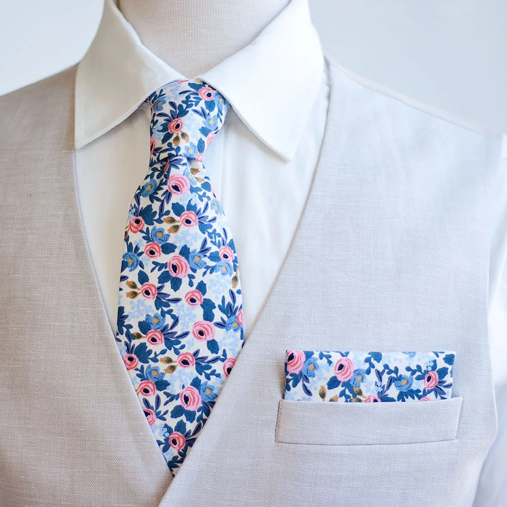 Men's Pocket Square / Rosa In Periwinkle