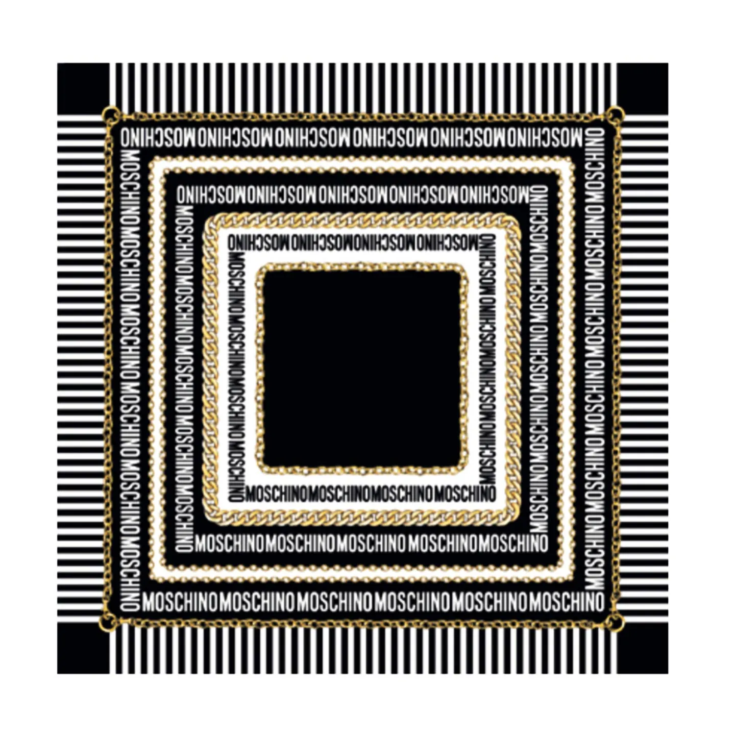 Moschino Scarf Black White Logo Design - Large Square Silk Foulard