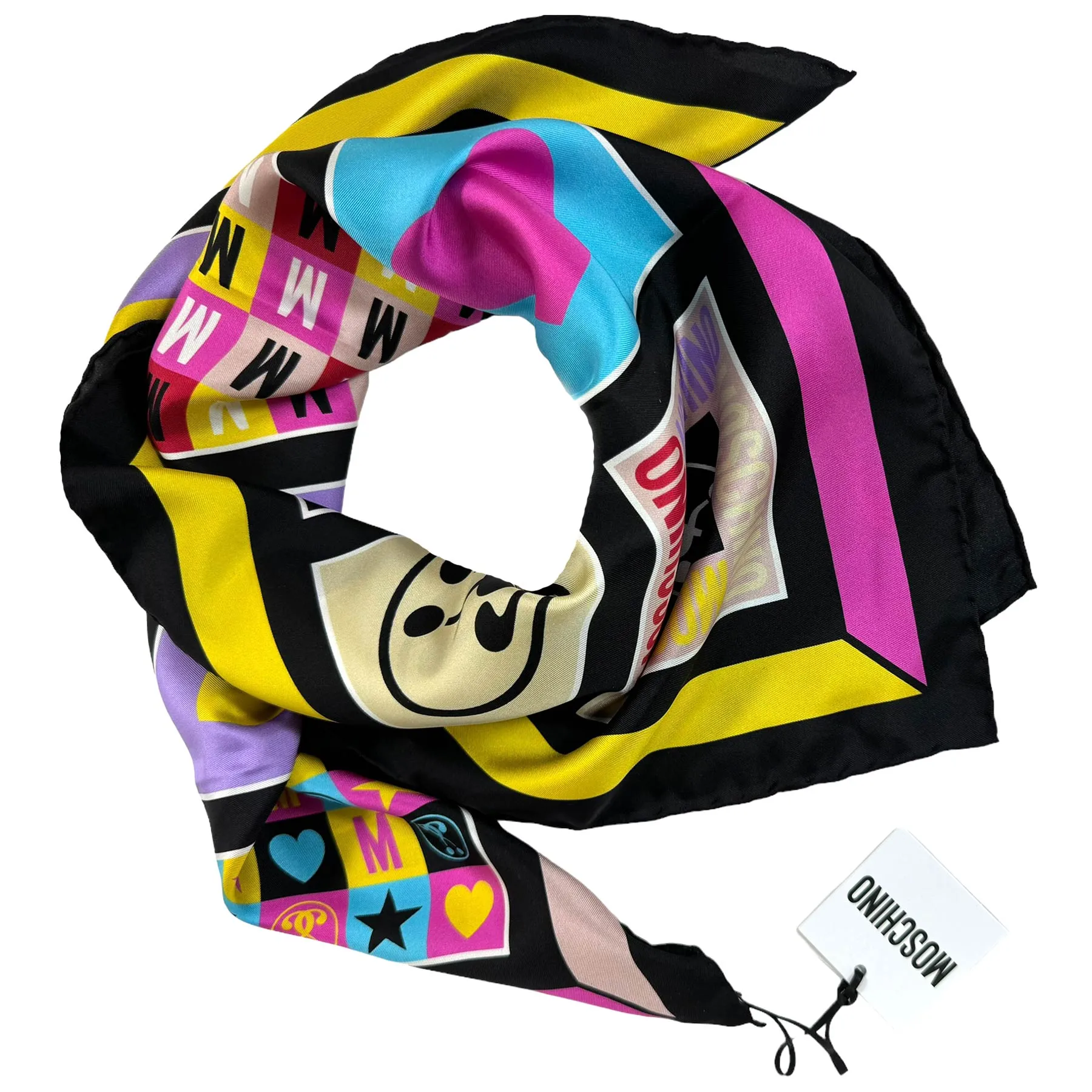 Moschino Silk Scarf Black Signature Design - Square Foulard - 2024 Collection