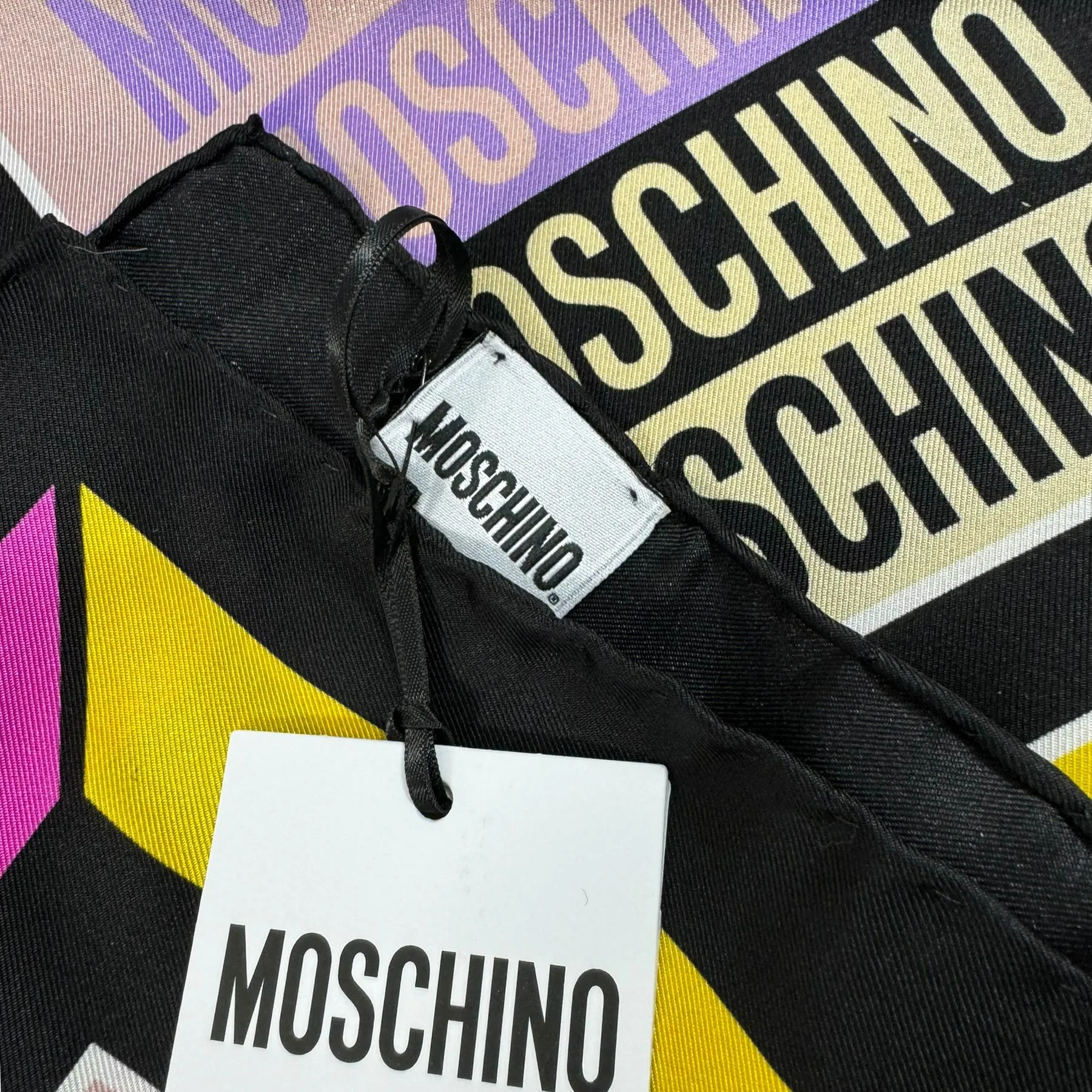 Moschino Silk Scarf Black Signature Design - Square Foulard - 2024 Collection