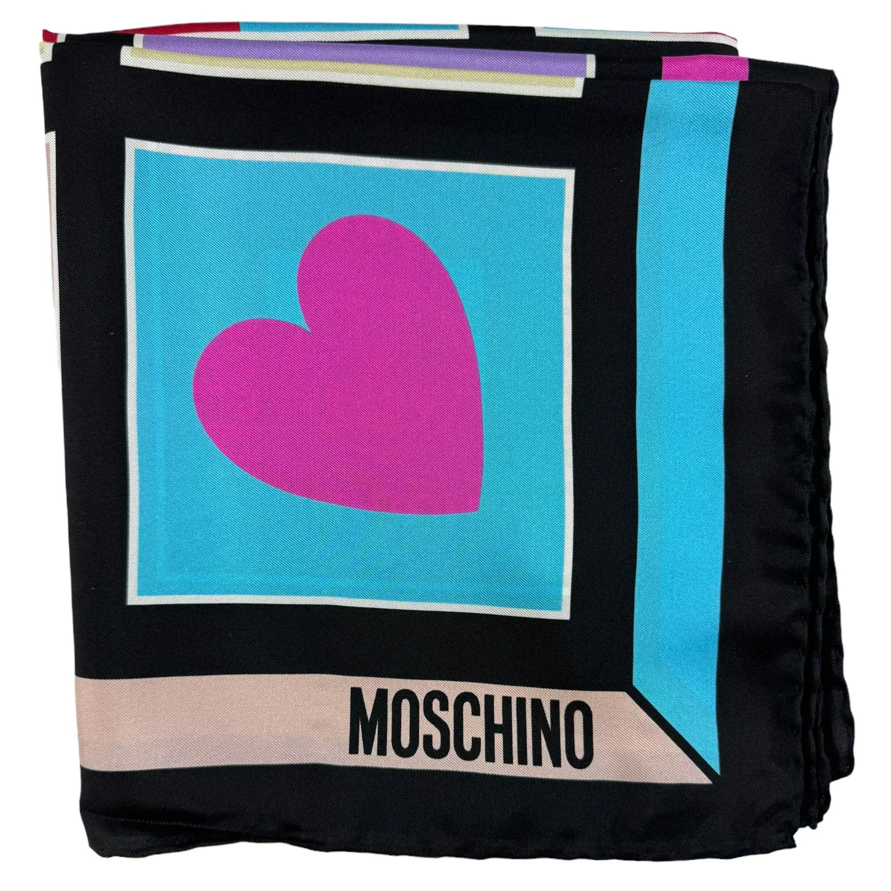 Moschino Silk Scarf Black Signature Design - Square Foulard - 2024 Collection