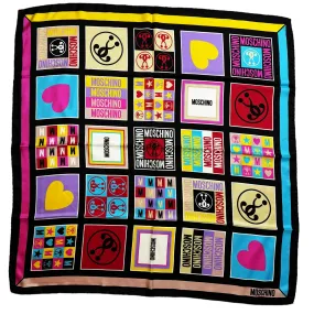 Moschino Silk Scarf Black Signature Design - Square Foulard - 2024 Collection