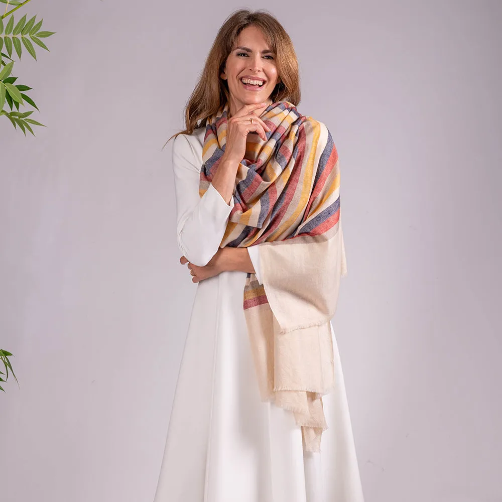 Muted Striped Pashmina Cashmere Shawl