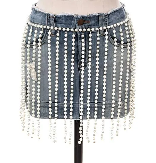 Pearl Drop Statement Curtain Chain Belt