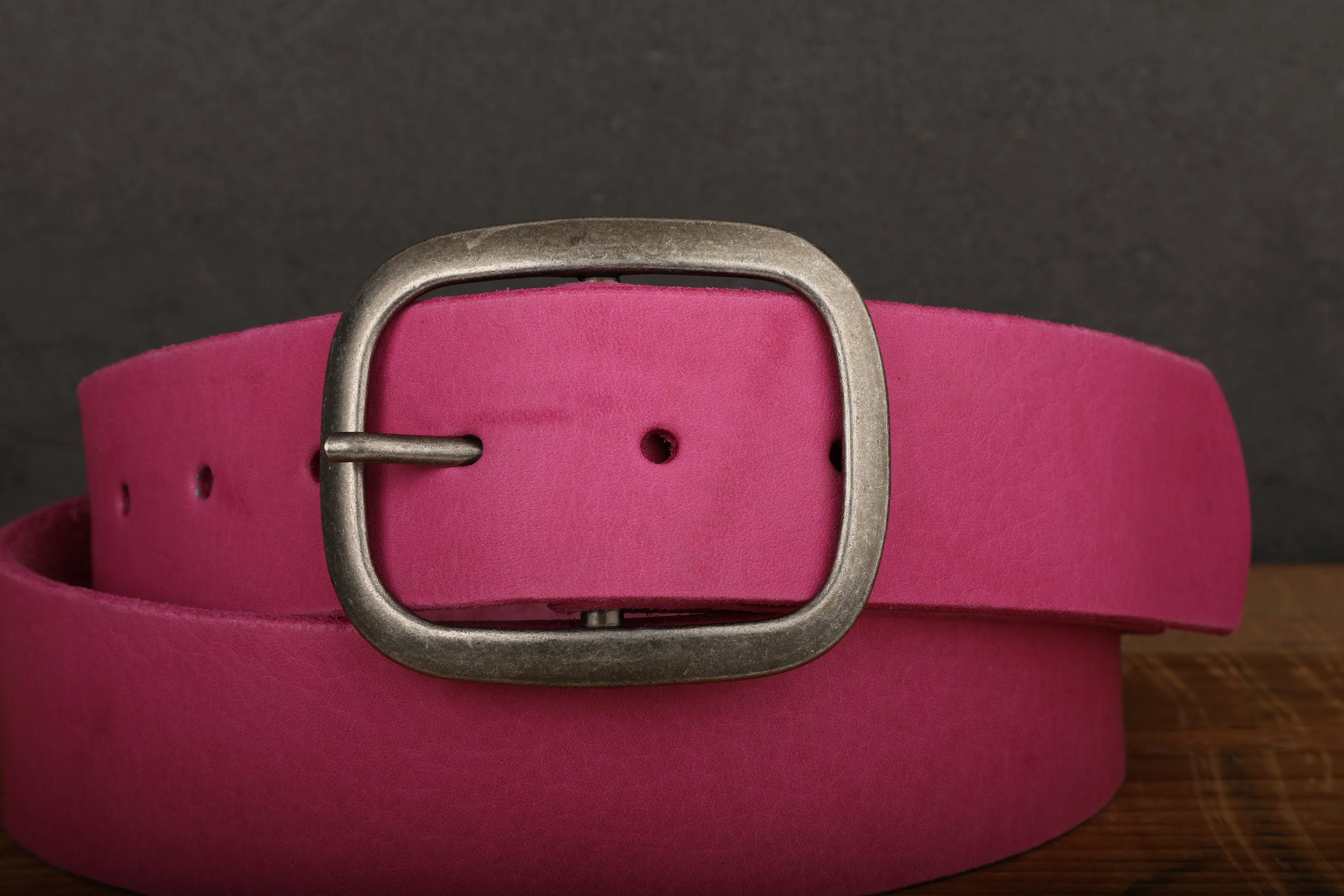 Pink Leather Belt with Antique Silver Buckle