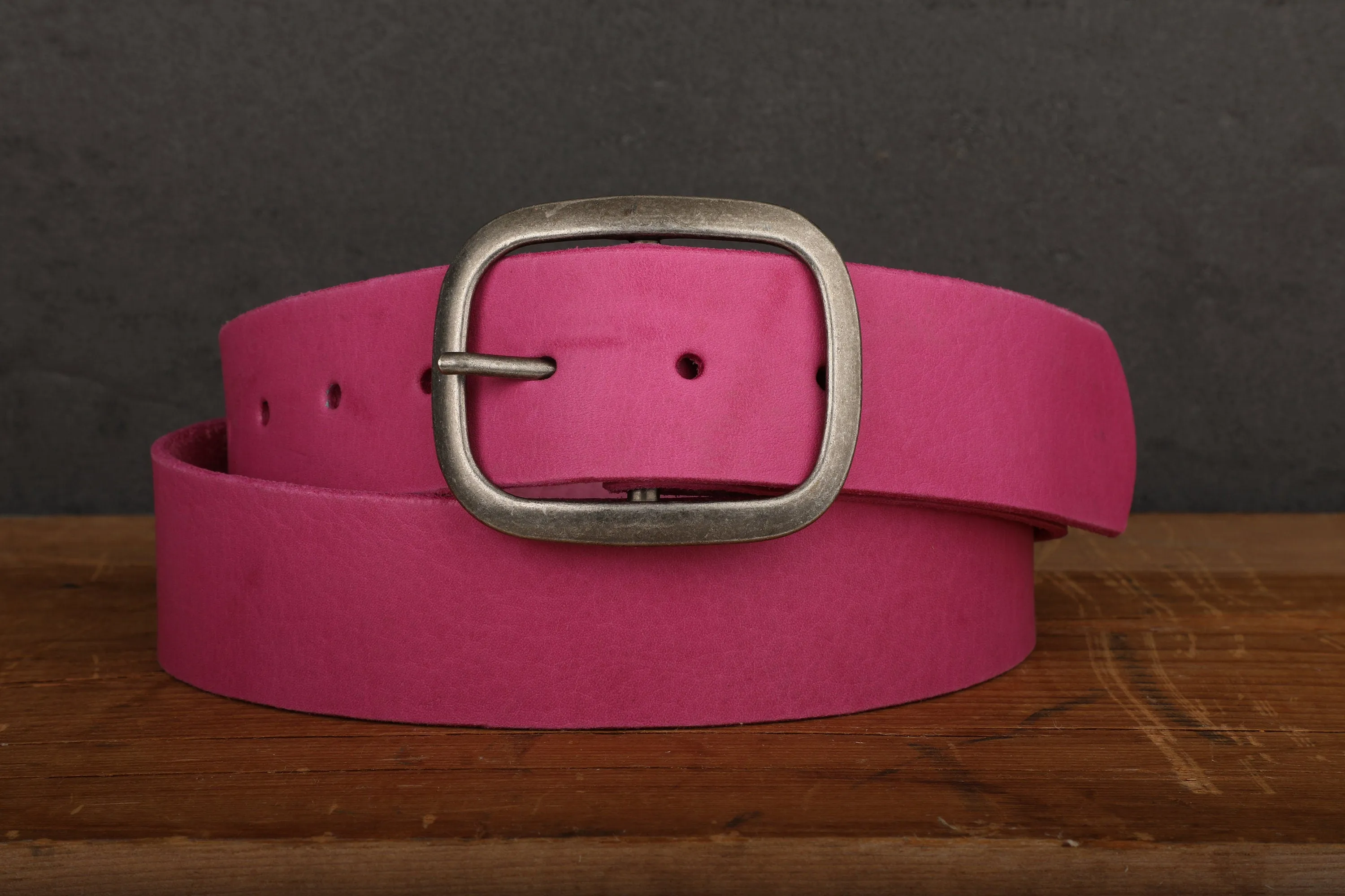 Pink Leather Belt with Antique Silver Buckle