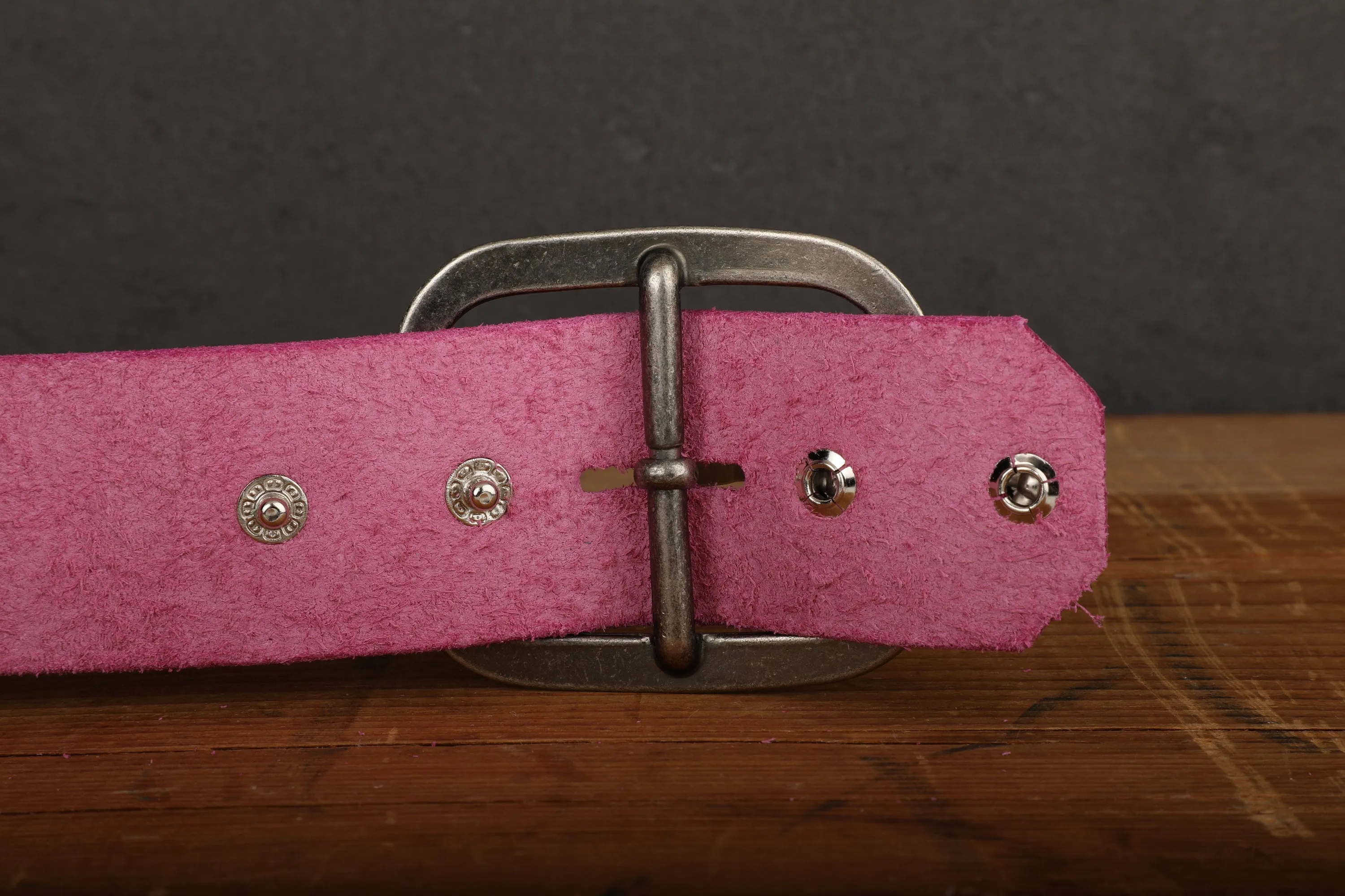 Pink Leather Belt with Antique Silver Buckle