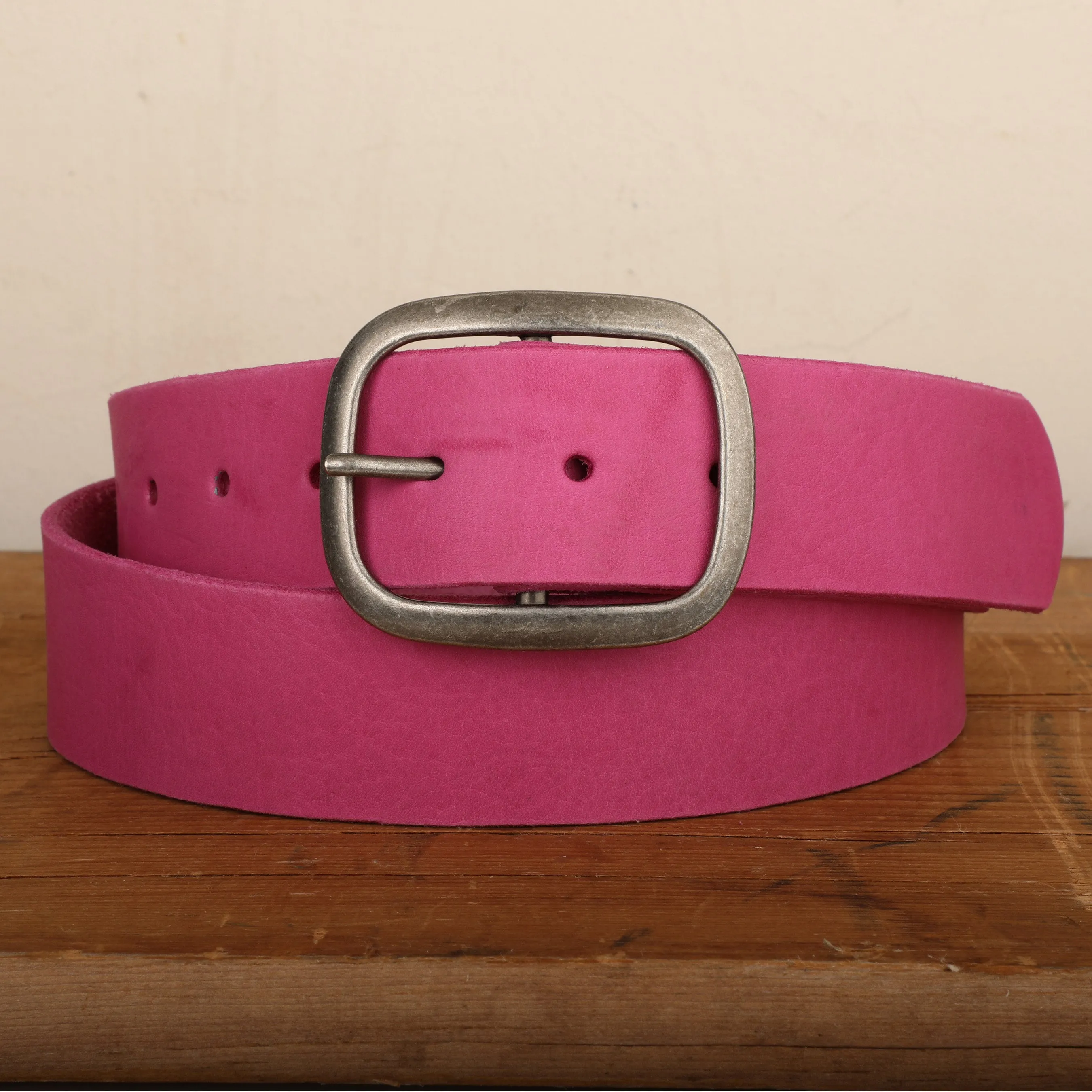 Pink Leather Belt with Antique Silver Buckle