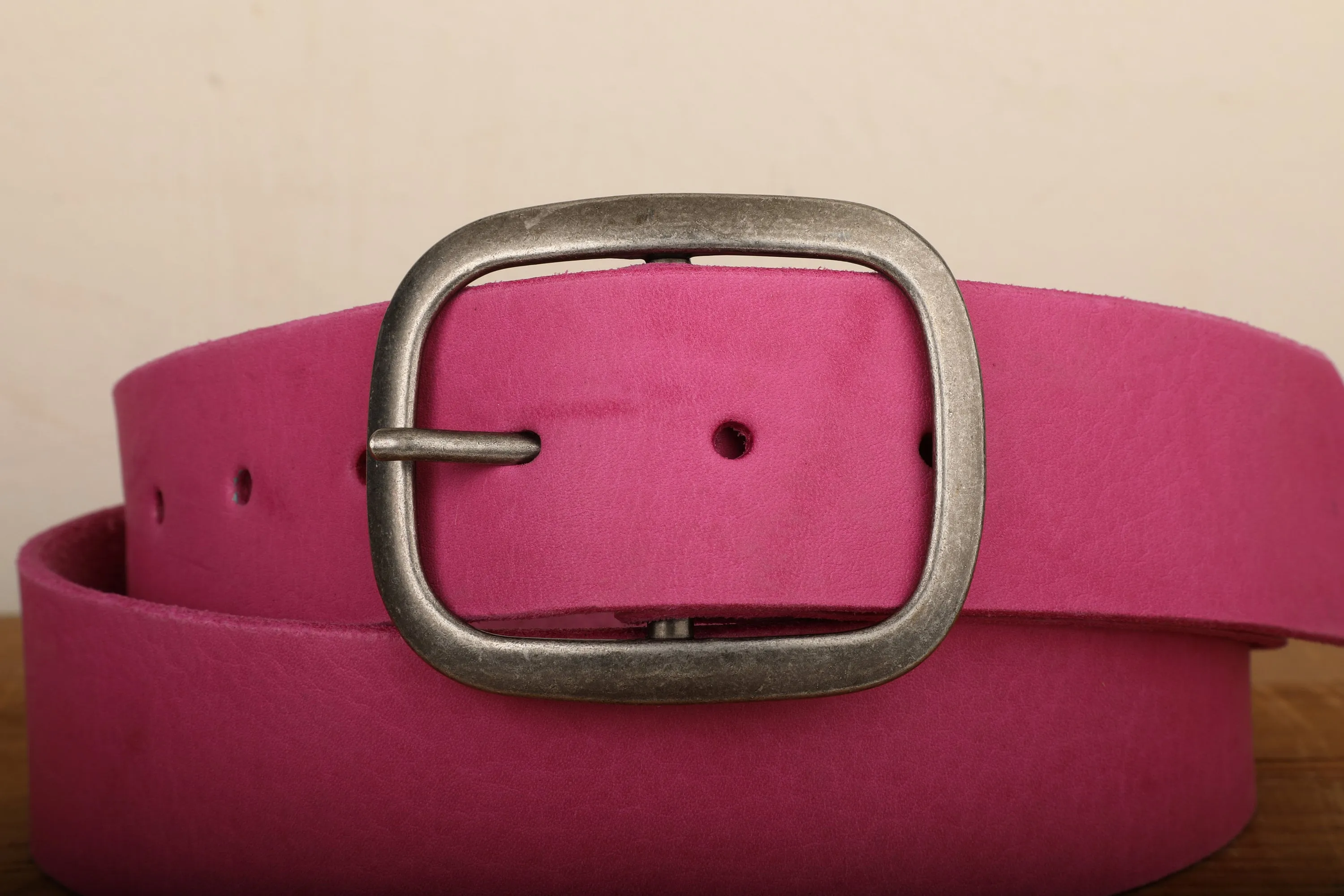 Pink Leather Belt with Antique Silver Buckle