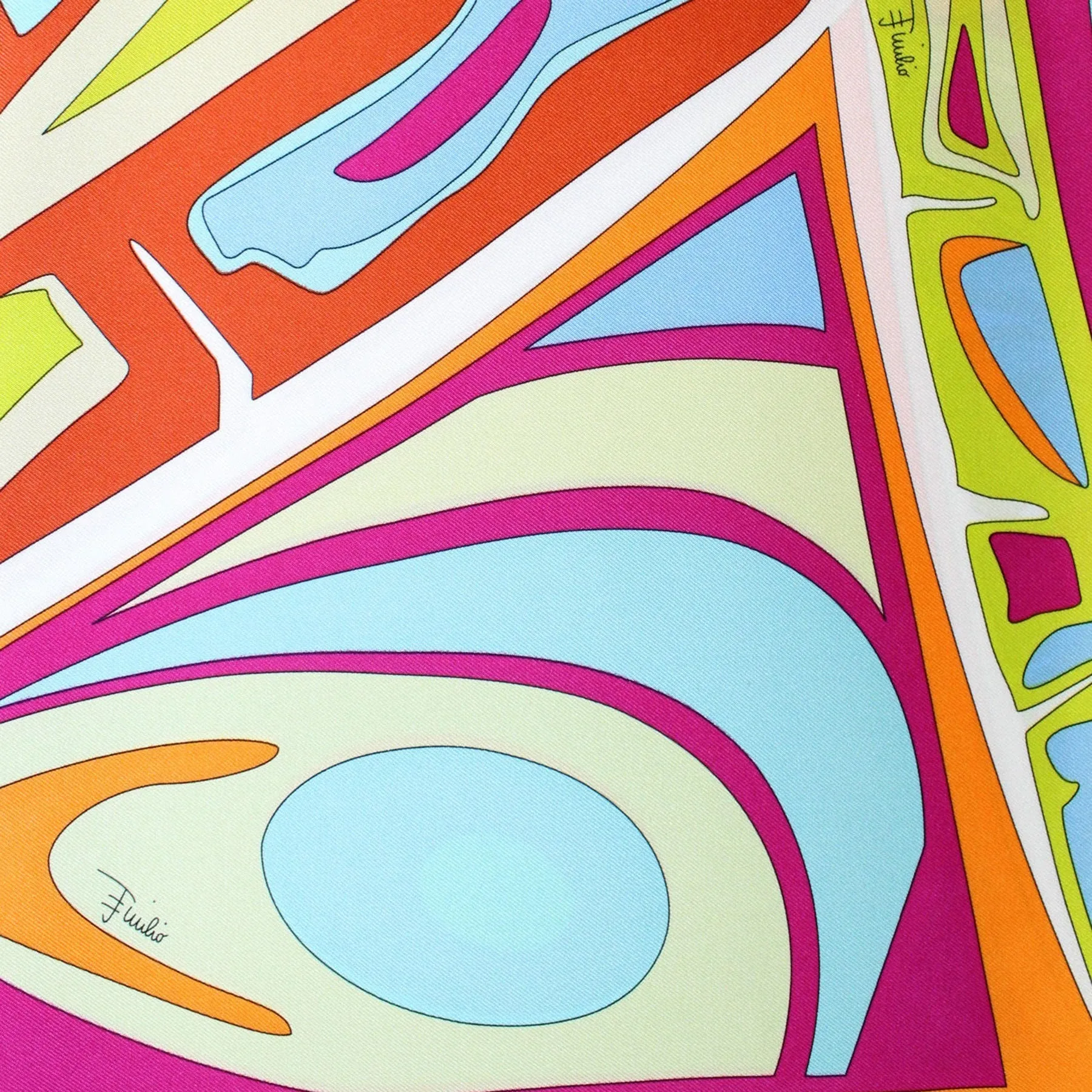 Pucci Scarf Pink Orange Blue Design - Large 36 Inch Twill Silk Square Scarf