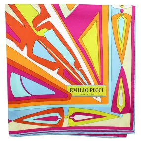 Pucci Scarf Pink Orange Blue Design - Large 36 Inch Twill Silk Square Scarf