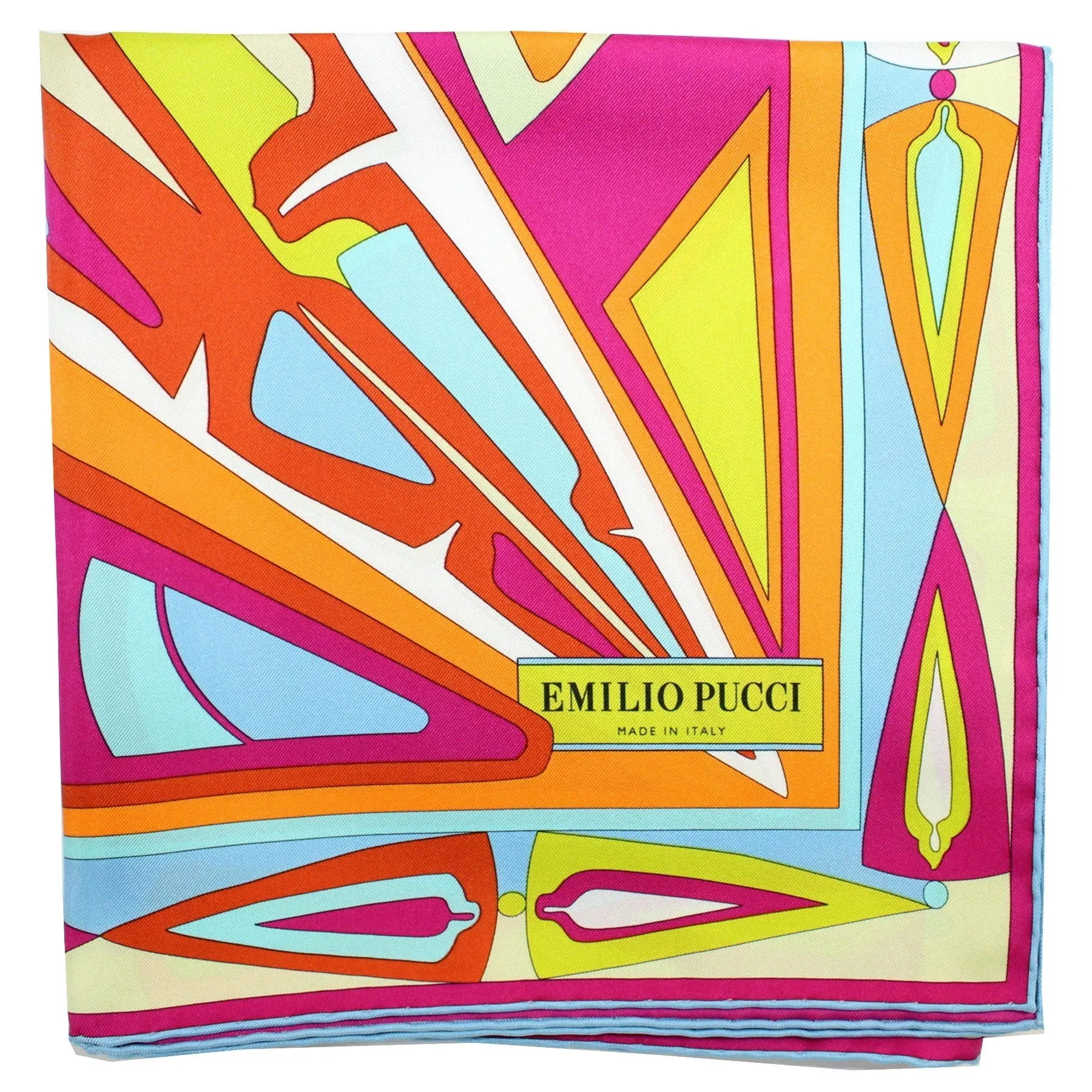 Pucci Scarf Pink Orange Blue Design - Large 36 Inch Twill Silk Square Scarf