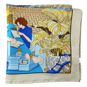 Salvatore Ferragamo Scarf Atelier Design Stone Blue - Twill Silk Foulard 2024 Collection SALE