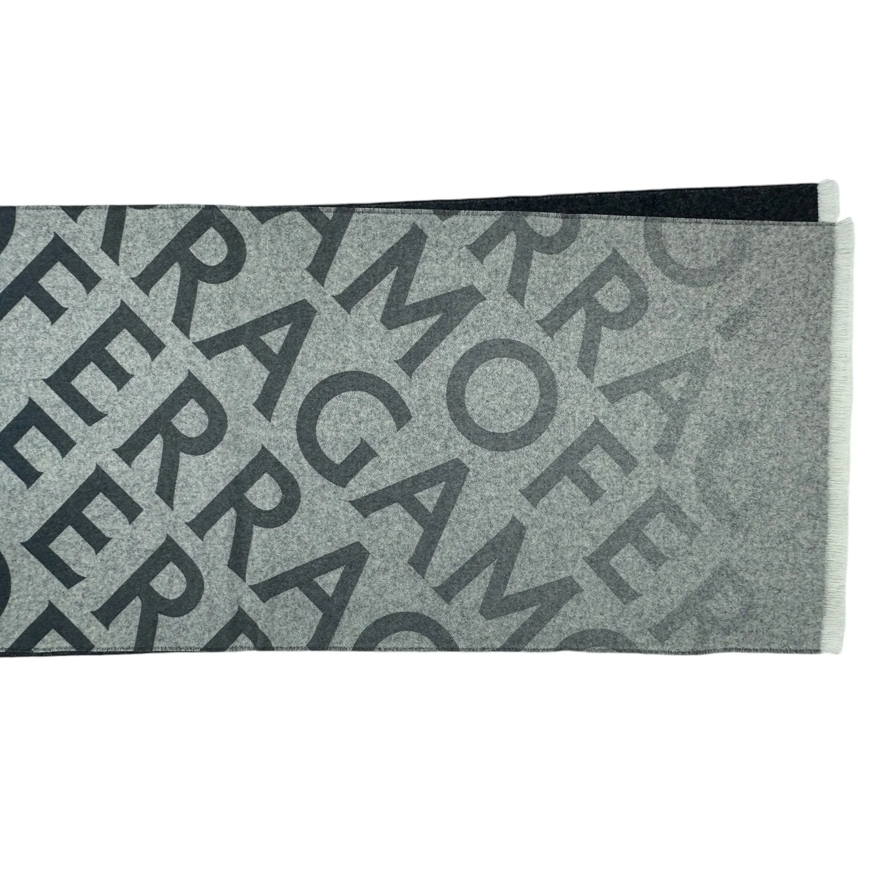 Salvatore Ferragamo Scarf Gray Logo Double Scarf With Lettering - Wool Cashmere - New Collection SALE