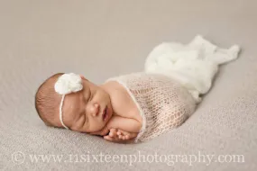 SET Off White Mohair Knit Baby Wrap and Flower Headband