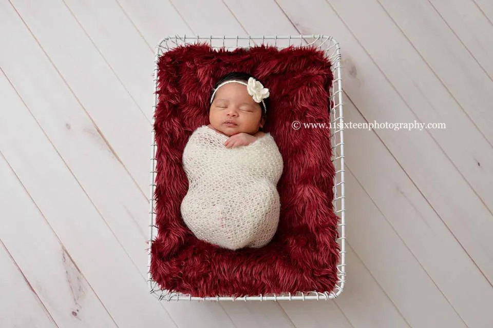 SET Off White Mohair Knit Baby Wrap and Flower Headband
