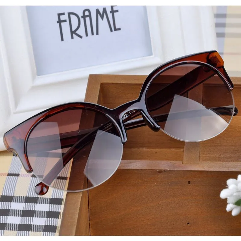 Summer Style Cat Eye Sunglasses Women Eyewear Semi-Rimless Sunglasses Super Round Circle Cat Eye Sunglasses