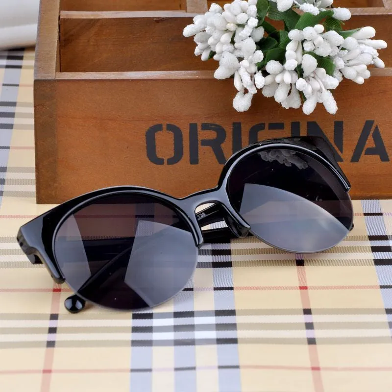 Summer Style Cat Eye Sunglasses Women Eyewear Semi-Rimless Sunglasses Super Round Circle Cat Eye Sunglasses