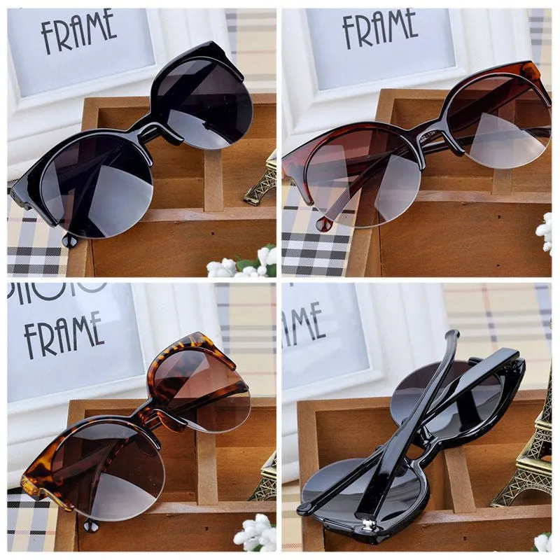 Summer Style Cat Eye Sunglasses Women Eyewear Semi-Rimless Sunglasses Super Round Circle Cat Eye Sunglasses