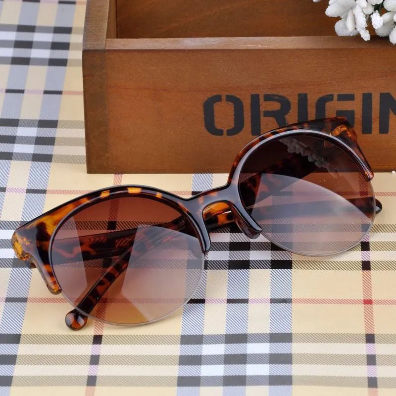 Summer Style Cat Eye Sunglasses Women Eyewear Semi-Rimless Sunglasses Super Round Circle Cat Eye Sunglasses