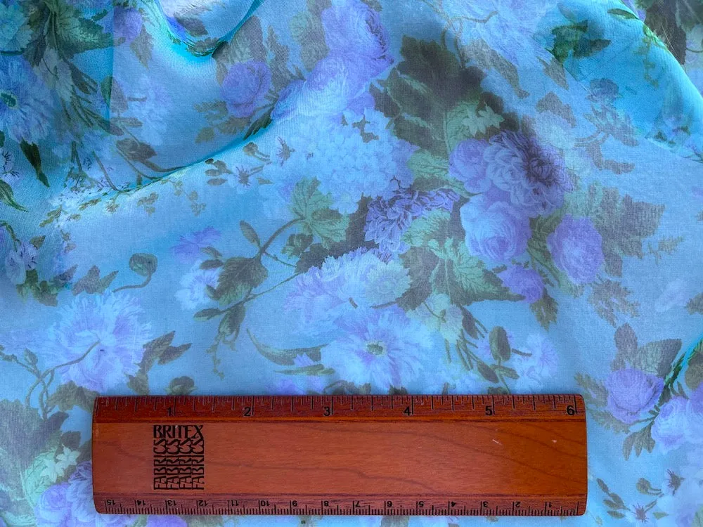 Ungaro Periwinkle Wisteria & Peonies Silk Chiffon (Made in Italy)