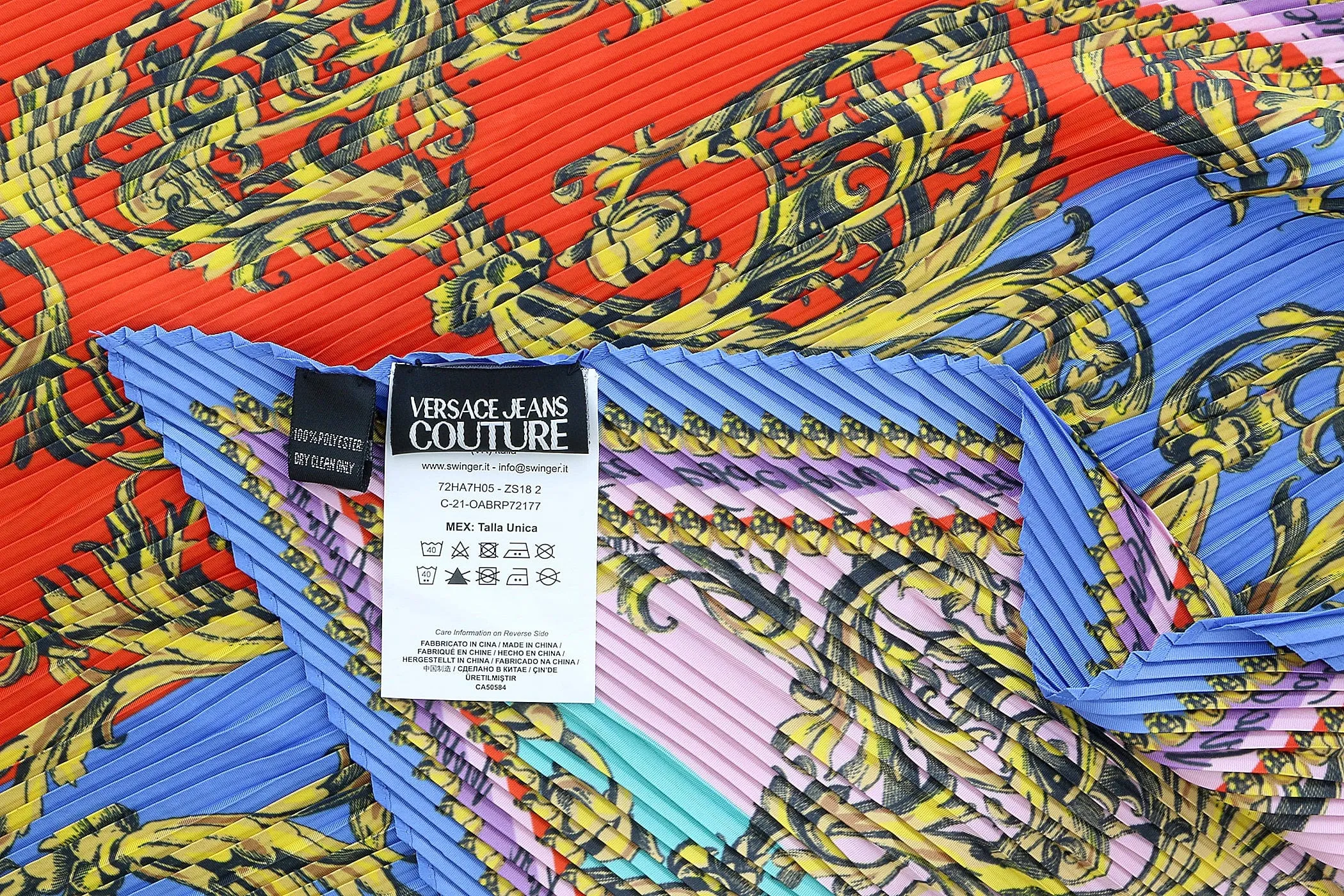 Versace Jeans Couture Baroque Patch Pleated Long Multicolor Scarf