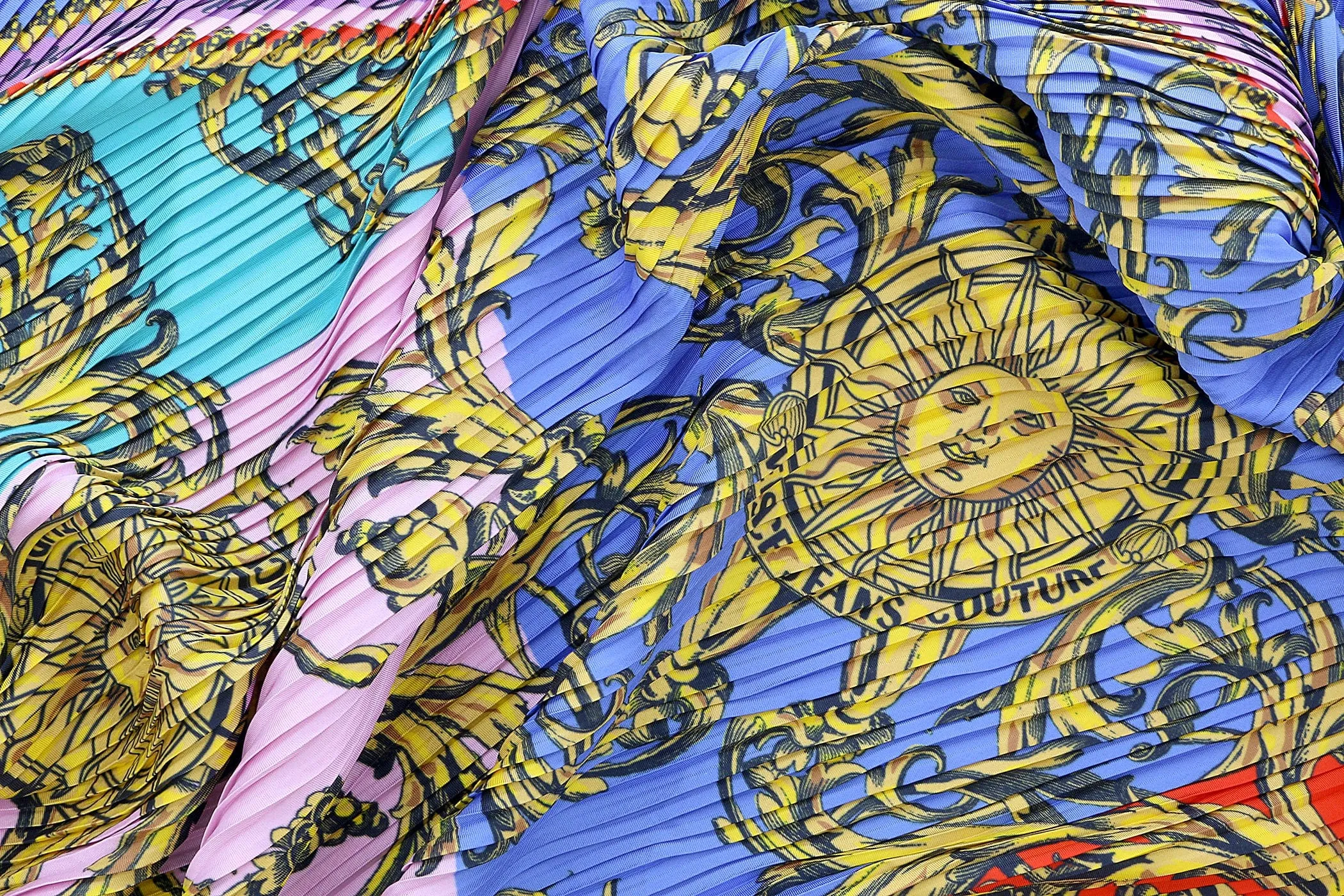 Versace Jeans Couture Baroque Patch Pleated Long Multicolor Scarf