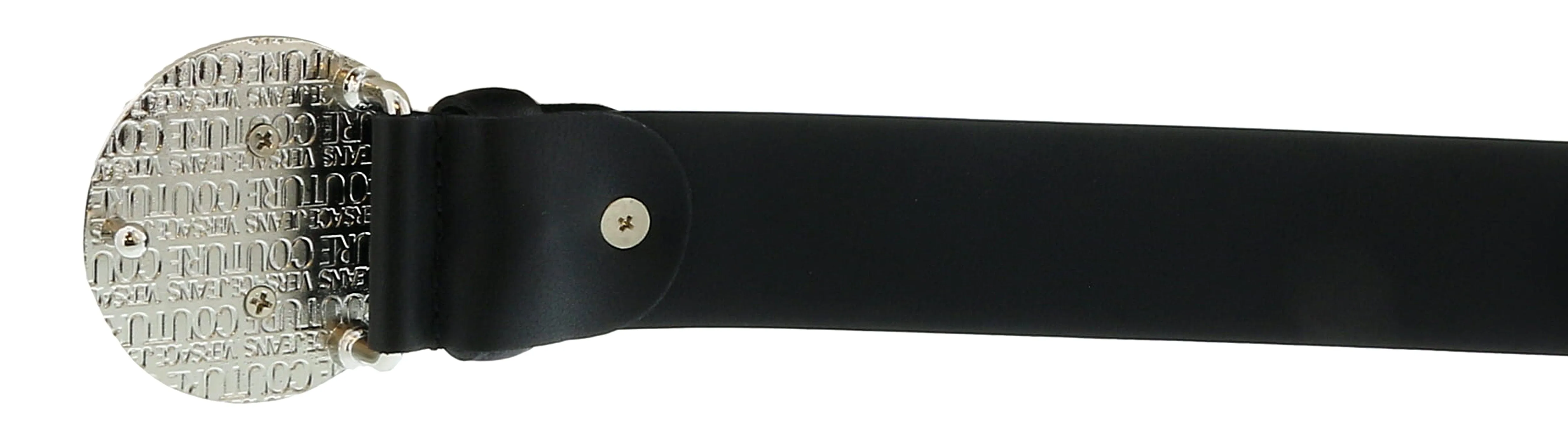 Versace Jeans Couture Black/Nickel V-Emblem Logo Buckle   Adjustable Leather  Belt-
