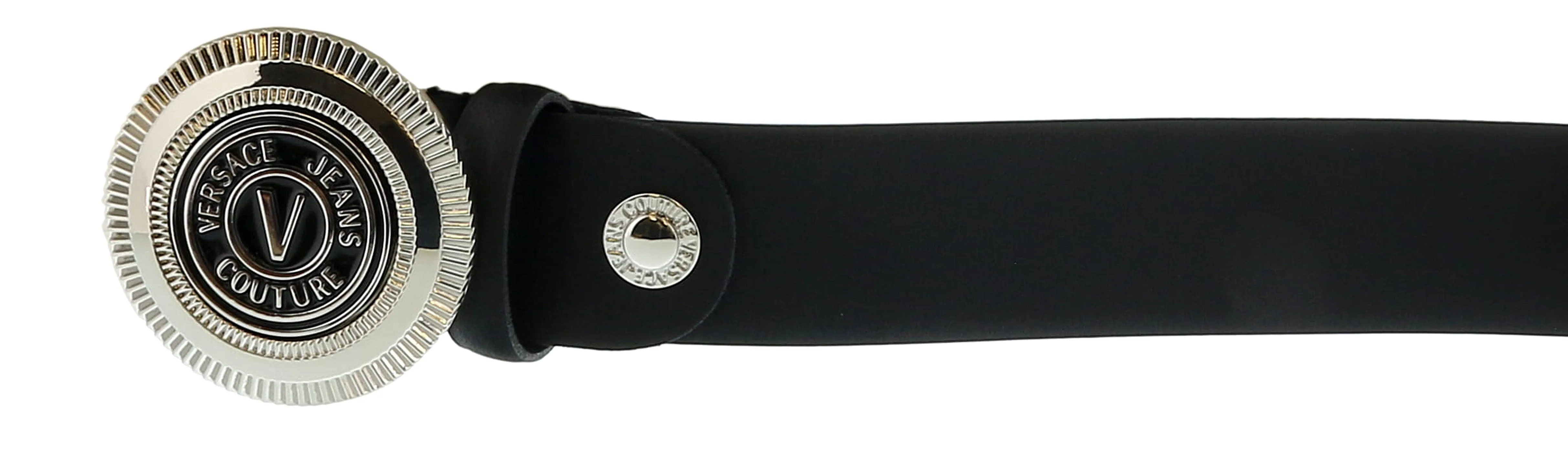 Versace Jeans Couture Black/Nickel V-Emblem Logo Buckle   Adjustable Leather  Belt-