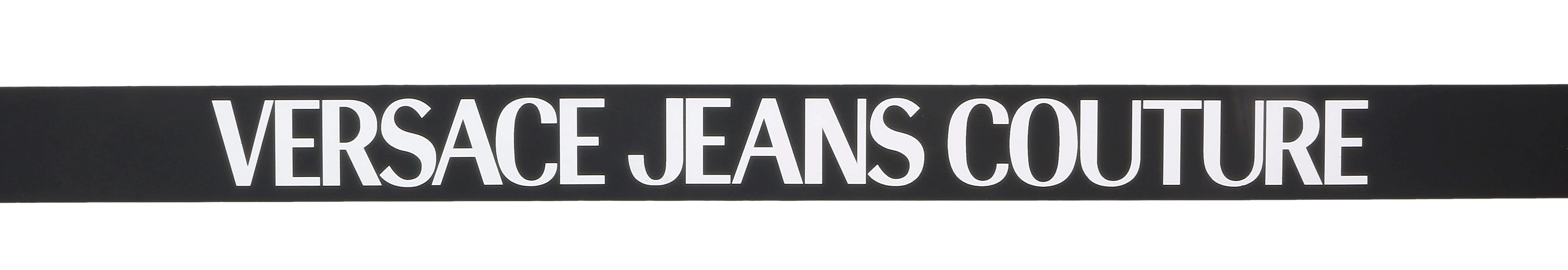 Versace Jeans Couture Black/White Leather Signature Print Plate Buckle-Adjustable Reversible Belt