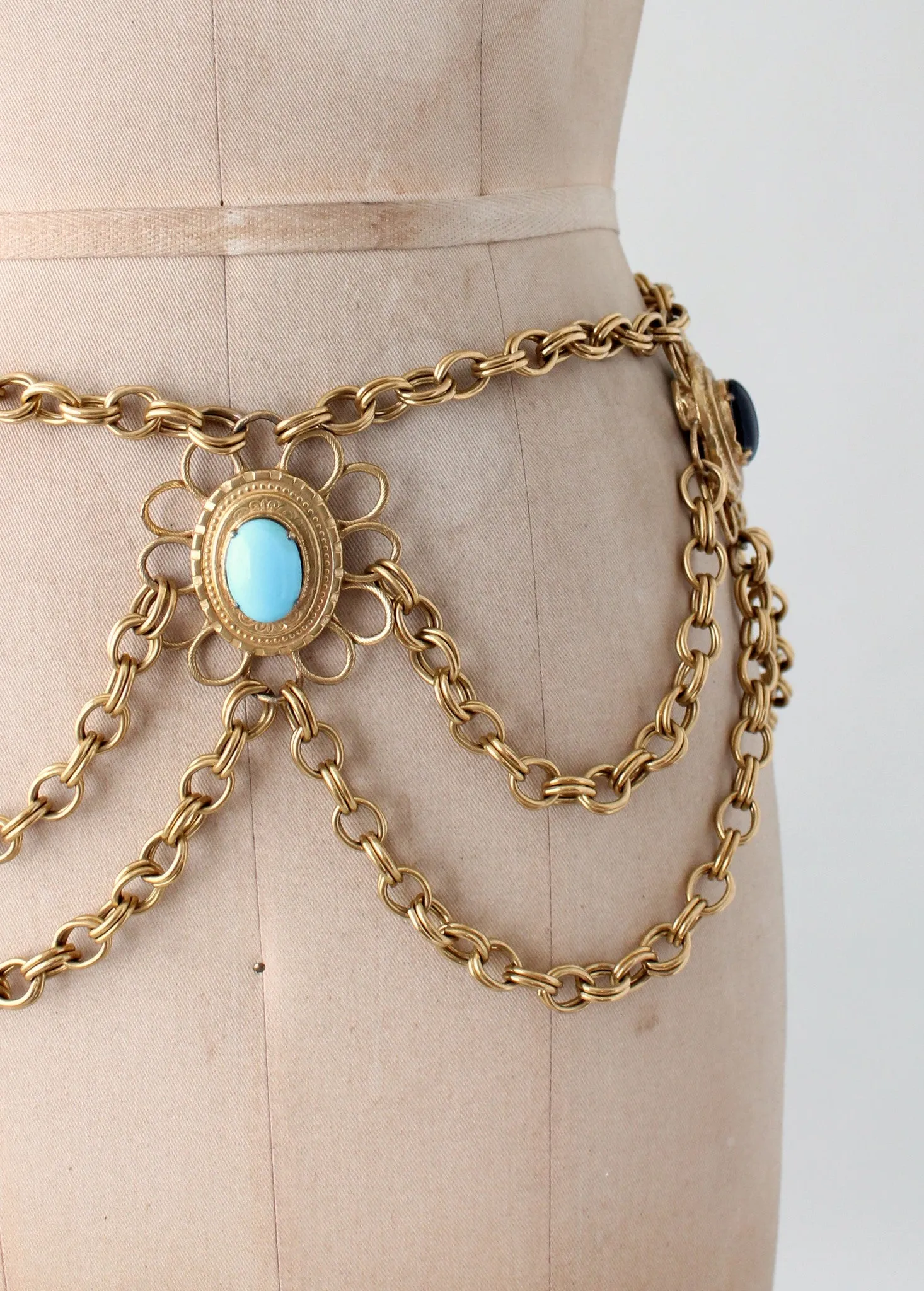 Vintage 1960s Glass and Gold Chain Glamour Belt