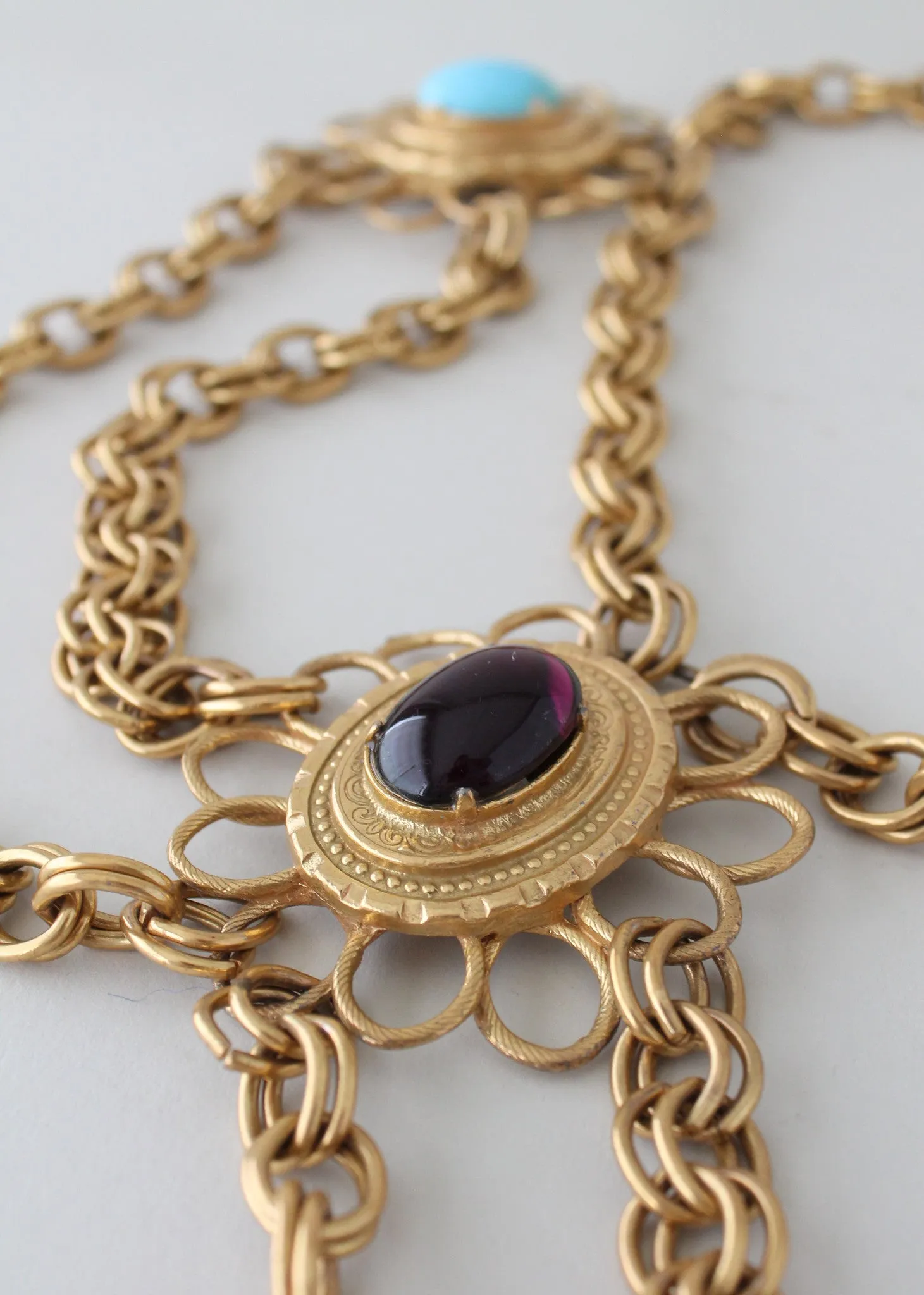 Vintage 1960s Glass and Gold Chain Glamour Belt
