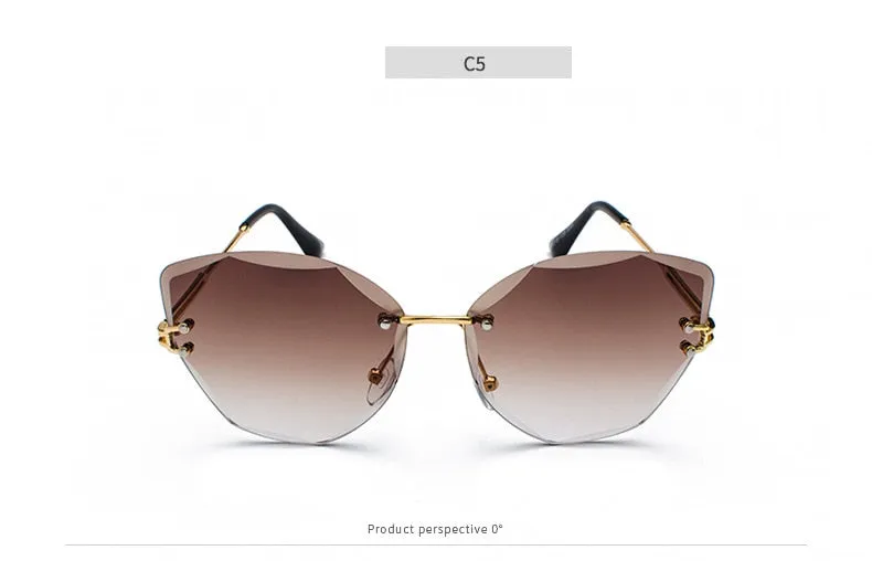 Vintage Alloy Frame Classic Lady Rimless Sun glasses
